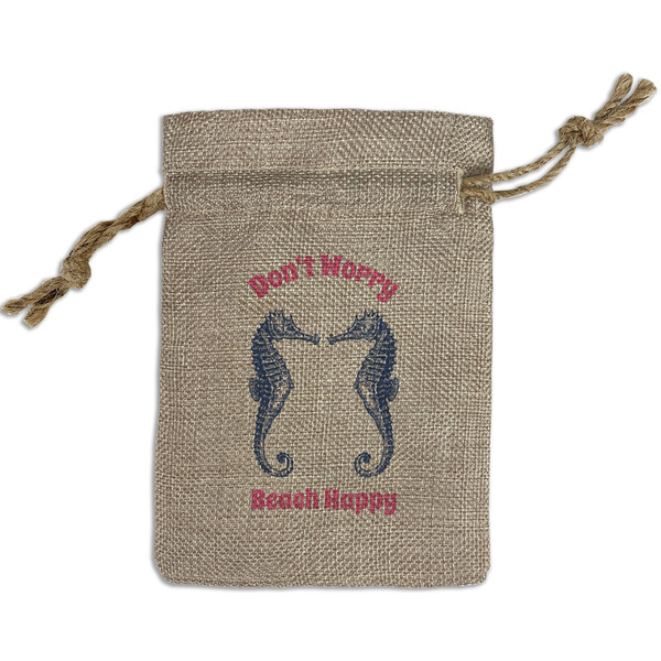 Custom Sea Horses Small Burlap Gift Bag - Front (Personalized)