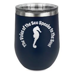 Sea Horses Stemless Stainless Steel Wine Tumbler - Navy - Single Sided (Personalized)