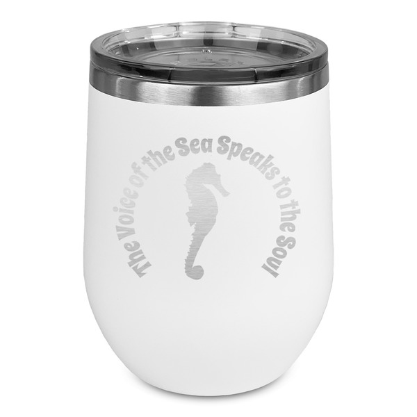 Custom Sea Horses Stemless Stainless Steel Wine Tumbler - White - Double Sided (Personalized)