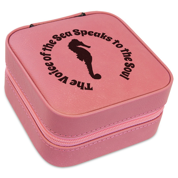 Custom Sea Horses Travel Jewelry Boxes - Pink Leather (Personalized)