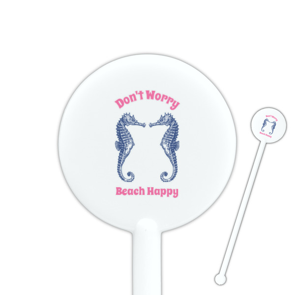 Custom Sea Horses 5.5" Round Plastic Stir Sticks - White - Double Sided (Personalized)