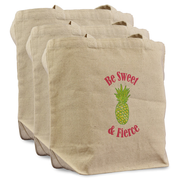 Custom Pineapples Reusable Cotton Grocery Bags - Set of 3 (Personalized)