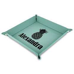 Pineapples Faux Leather Dice Tray - 9" x 9"  - Teal (Personalized)