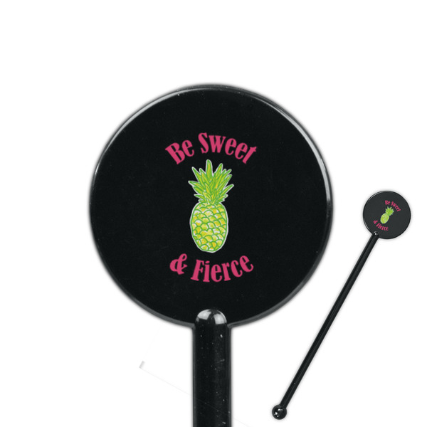 Custom Pineapples 5.5" Round Plastic Stir Sticks - Black - Double Sided (Personalized)