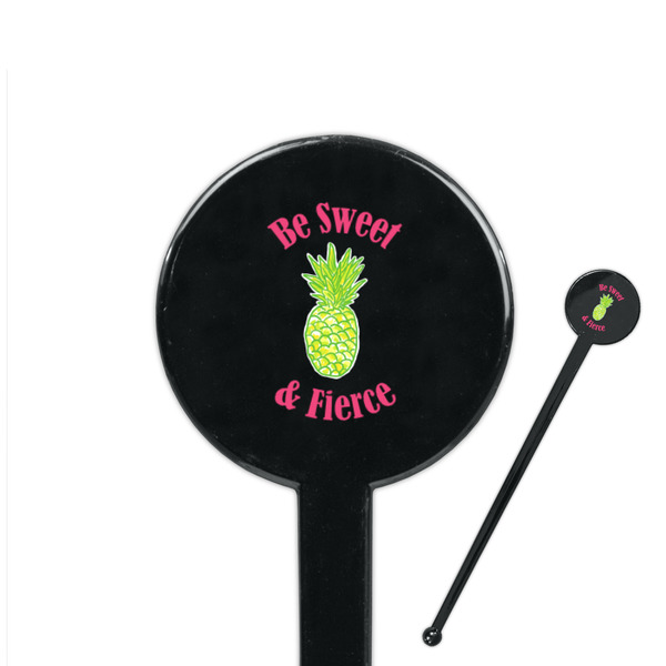 Custom Pineapples 7" Round Plastic Stir Sticks - Black - Double Sided (Personalized)