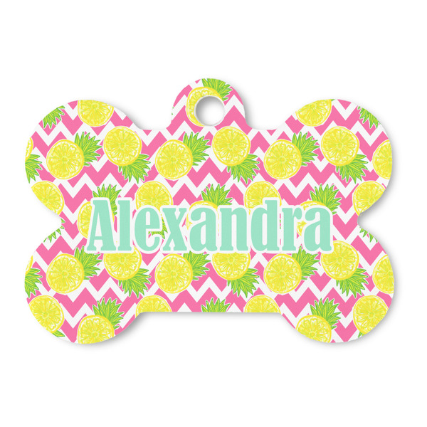 Custom Pineapples Bone Shaped Dog ID Tag - Large (Personalized)