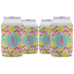 Pineapples Can Cooler (12 oz) - Set of 4 w/ Name and Initial