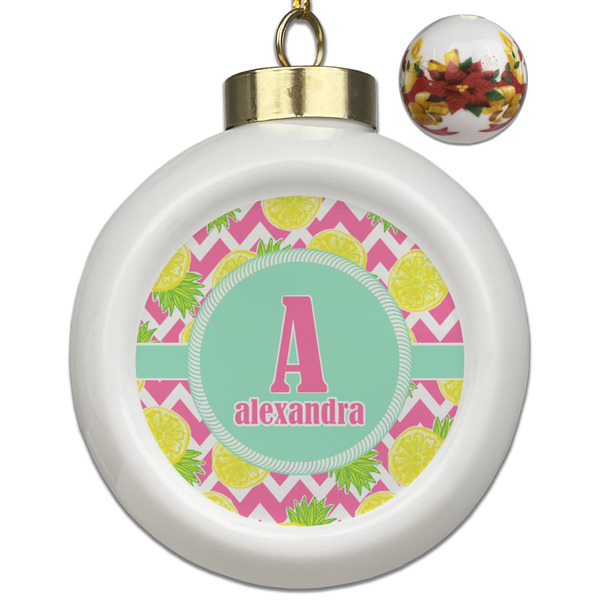 Custom Pineapples Ceramic Ball Ornaments - Poinsettia Garland (Personalized)