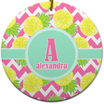 Pineapples Round Ceramic Ornament w/ Name and Initial