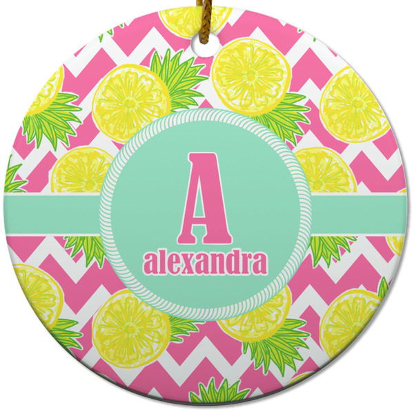 Custom Pineapples Round Ceramic Ornament w/ Name and Initial