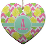 Pineapples Heart Ceramic Ornament w/ Name and Initial