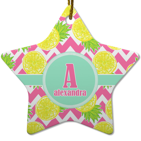 Custom Pineapples Star Ceramic Ornament w/ Name and Initial