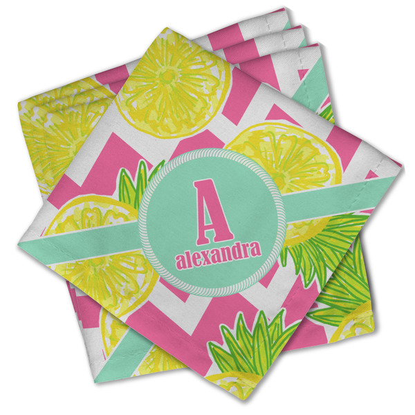 Custom Pineapples Cloth Cocktail Napkins - Set of 4 w/ Name and Initial