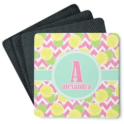 Pineapples Square Rubber Backed Coasters - Set of 4 (Personalized)