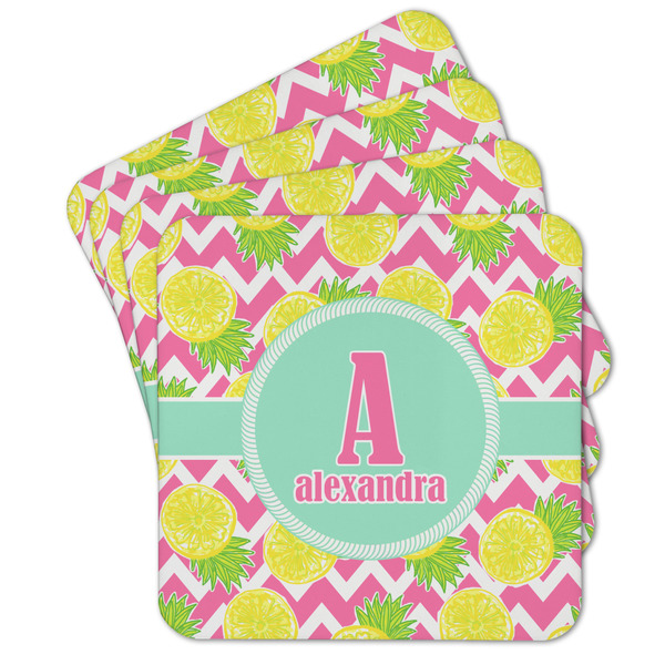 Custom Pineapples Cork Coaster - Set of 4 w/ Name and Initial