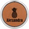 Pineapples Cognac Leatherette Round Coasters w/ Silver Edge - Single