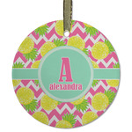 Pineapples Flat Glass Ornament - Round w/ Name and Initial