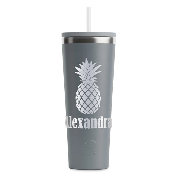 Custom Pineapples RTIC Everyday Tumbler with Straw - 28oz - Grey - Double-Sided (Personalized)