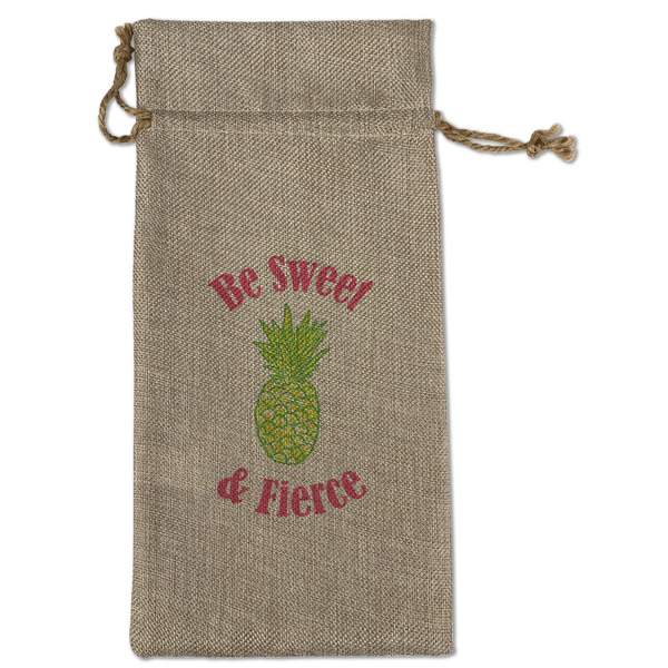 Custom Pineapples Large Burlap Gift Bag - Front (Personalized)