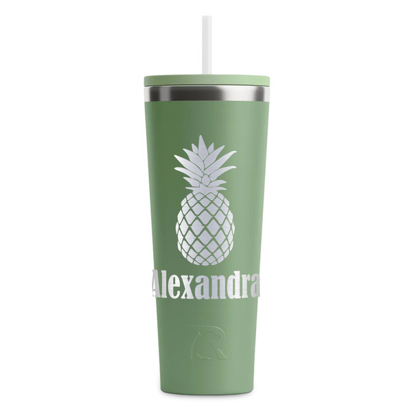 Custom Pineapples RTIC Everyday Tumbler with Straw - 28oz - Light Green - Double-Sided (Personalized)