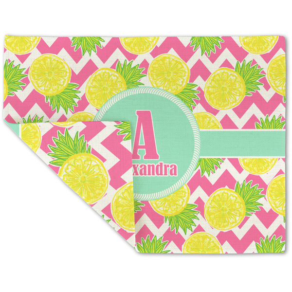 Custom Pineapples Double-Sided Linen Placemat - Single w/ Name and Initial