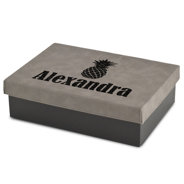 Custom Pineapples Medium Gift Box w/ Engraved Leather Lid (Personalized)