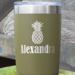 Pineapples 20 oz Stainless Steel Tumbler - Olive - Double Sided (Personalized)