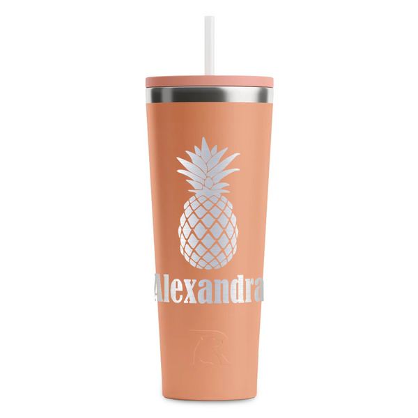 Custom Pineapples RTIC Everyday Tumbler with Straw - 28oz - Peach - Single-Sided (Personalized)