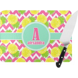 Pineapples Rectangular Glass Cutting Board - Large - 15.25"x11.25" w/ Name and Initial