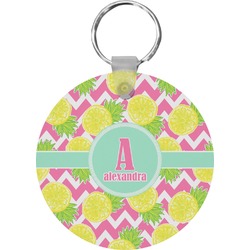 Pineapples Round Plastic Keychain (Personalized)