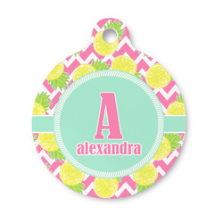 Pineapples Round Pet ID Tag - Small (Personalized)