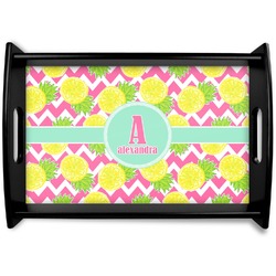 Pineapples Black Wooden Tray - Small (Personalized)