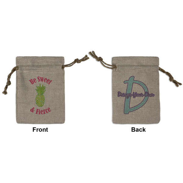 Custom Pineapples Small Burlap Gift Bag - Front & Back (Personalized)