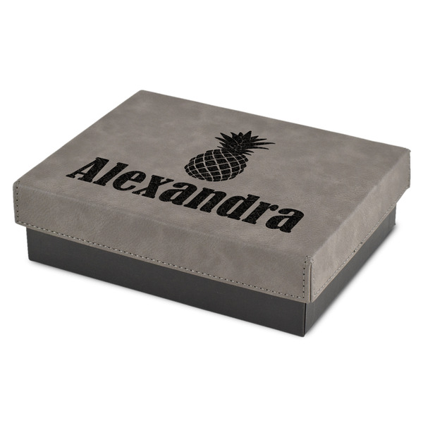 Custom Pineapples Small Gift Box w/ Engraved Leather Lid (Personalized)