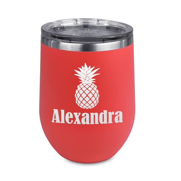 Custom Pineapples Stemless Stainless Steel Wine Tumbler - Coral - Double Sided (Personalized)