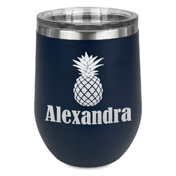 Pineapples Stemless Stainless Steel Wine Tumbler - Navy - Single Sided (Personalized)