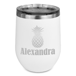Pineapples Stemless Stainless Steel Wine Tumbler - White - Double Sided (Personalized)