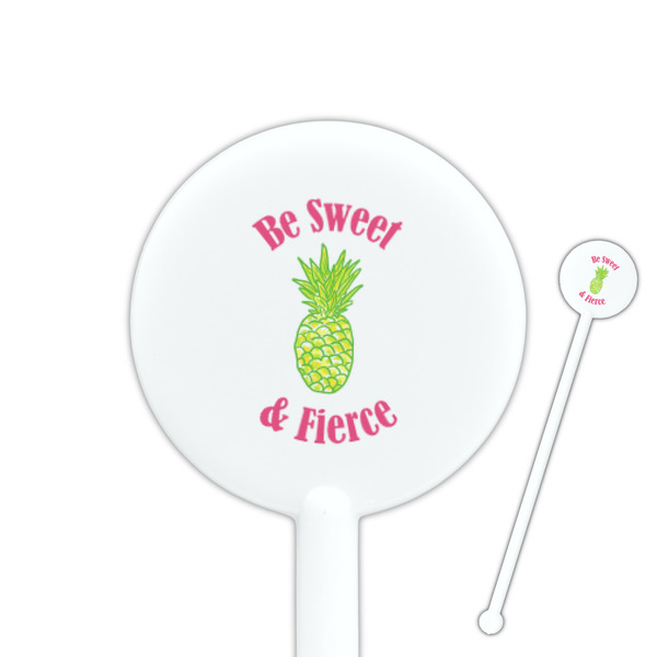 Custom Pineapples 5.5" Round Plastic Stir Sticks - White - Single Sided (Personalized)