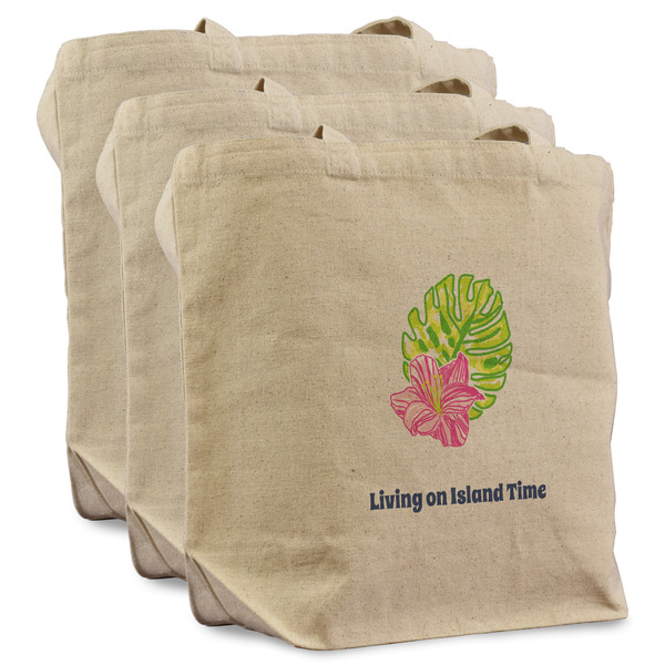 Custom Preppy Hibiscus Reusable Cotton Grocery Bags - Set of 3 (Personalized)