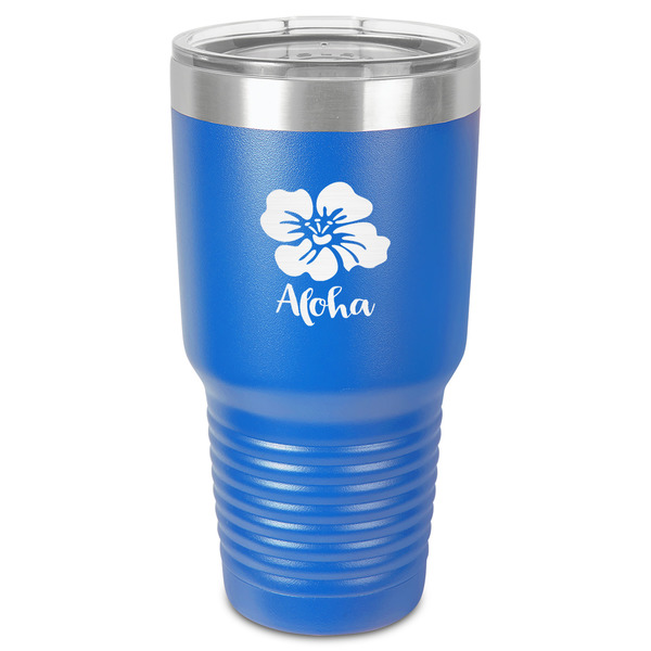 Custom Preppy Hibiscus 30 oz Stainless Steel Tumbler - Royal Blue - Single-Sided (Personalized)