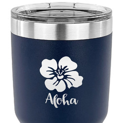 Preppy Hibiscus 30 oz Stainless Steel Tumbler - Navy - Single Sided (Personalized)