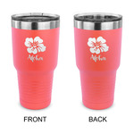 Preppy Hibiscus 30 oz Stainless Steel Tumbler - Coral - Double Sided (Personalized)