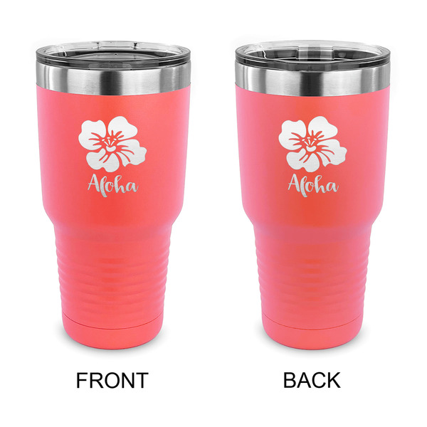 Custom Preppy Hibiscus 30 oz Stainless Steel Tumbler - Coral - Double Sided (Personalized)