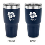 Preppy Hibiscus 30 oz Stainless Steel Tumbler - Navy - Double Sided (Personalized)