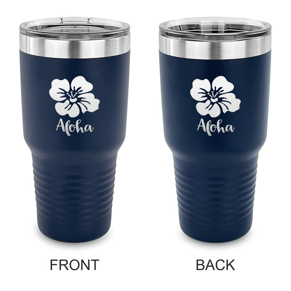 Custom Preppy Hibiscus 30 oz Stainless Steel Tumbler - Navy - Double Sided (Personalized)