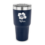 Preppy Hibiscus 30 oz Stainless Steel Tumbler - Navy - Single Sided (Personalized)