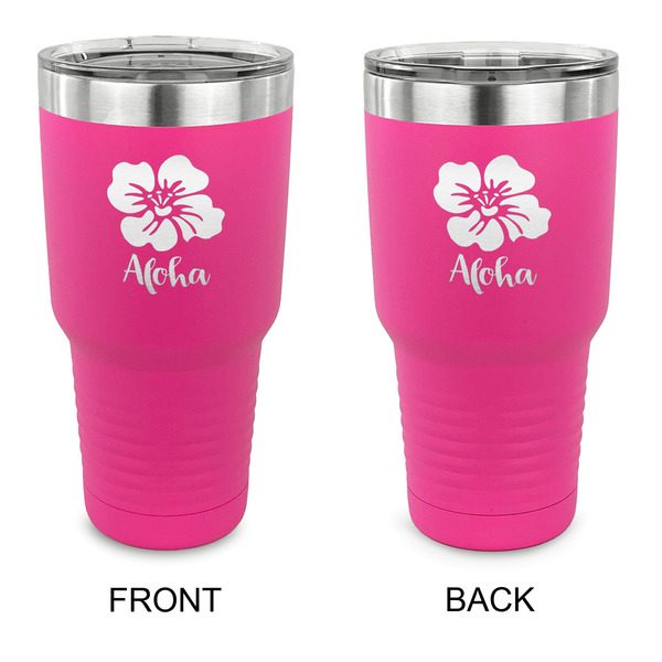 Custom Preppy Hibiscus 30 oz Stainless Steel Tumbler - Pink - Double Sided (Personalized)