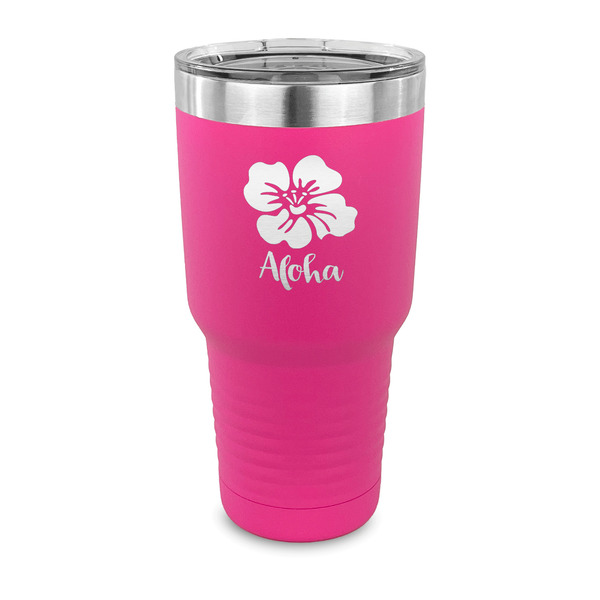 Custom Preppy Hibiscus 30 oz Stainless Steel Tumbler - Pink - Single Sided (Personalized)