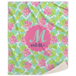 Preppy Hibiscus Sherpa Throw Blanket - 60"x80" (Personalized)