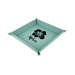 Preppy Hibiscus Faux Leather Dice Tray - 6" x 6" - Teal (Personalized)